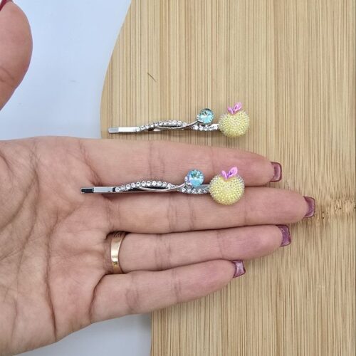 گیره مو نگین دار طرح سیب زرد