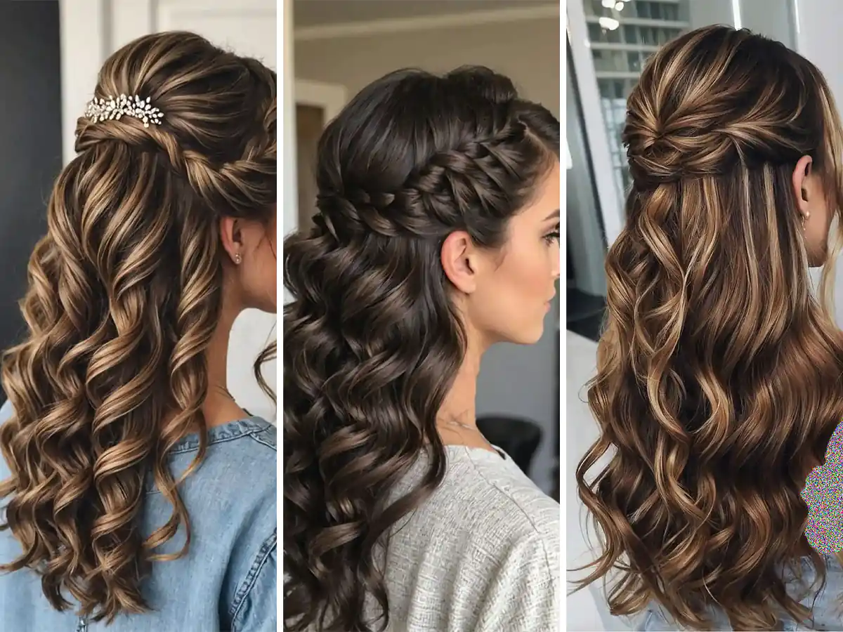 بهترین مدل موهای زنانه و دخترانه برای عروسی (۲۰۲۵) مدل مو نیمه باز با فرهای رمانتیک
