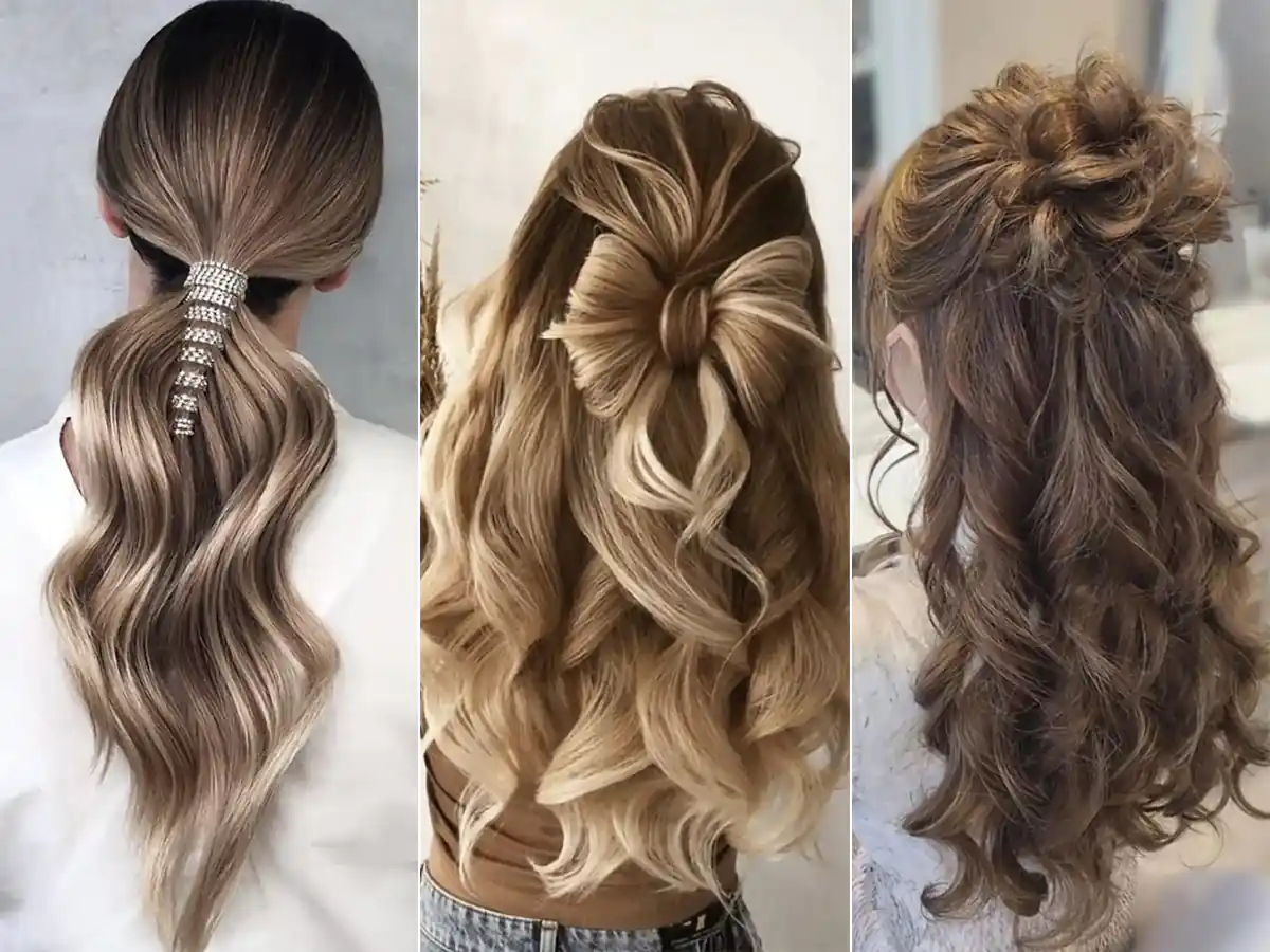 بهترین مدل موهای زنانه و دخترانه برای عروسی (۲۰۲۵) مدل مو نیمه باز با بافت تاجی
