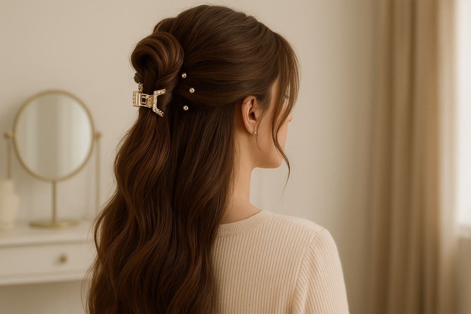 چگونه موهای بلند را با کلیپس ببندیم؟ مدل شینیون نیمه جمع با کلیپس